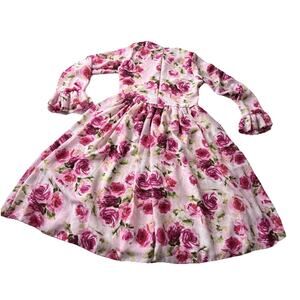 BMB Couture Dress‎  Pink Floral Roses  Church Easter Party Sleeves Size 12y